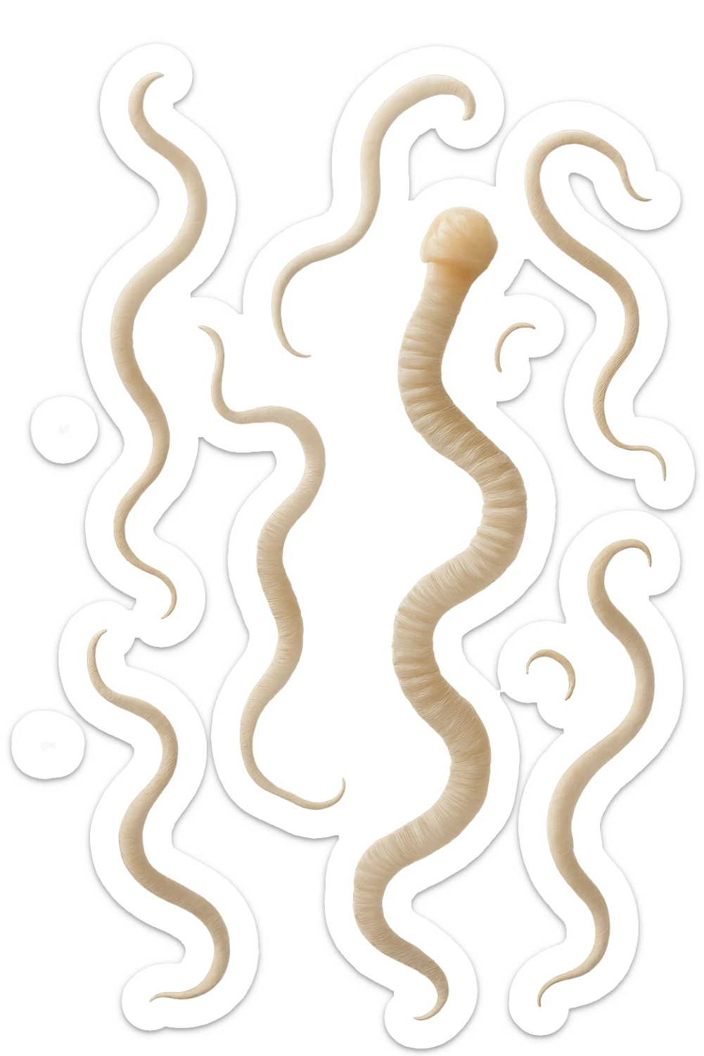 PARASSITI COME LA TENIA FLUTTUANO IN ARIA, iperrealistico 4k sticker