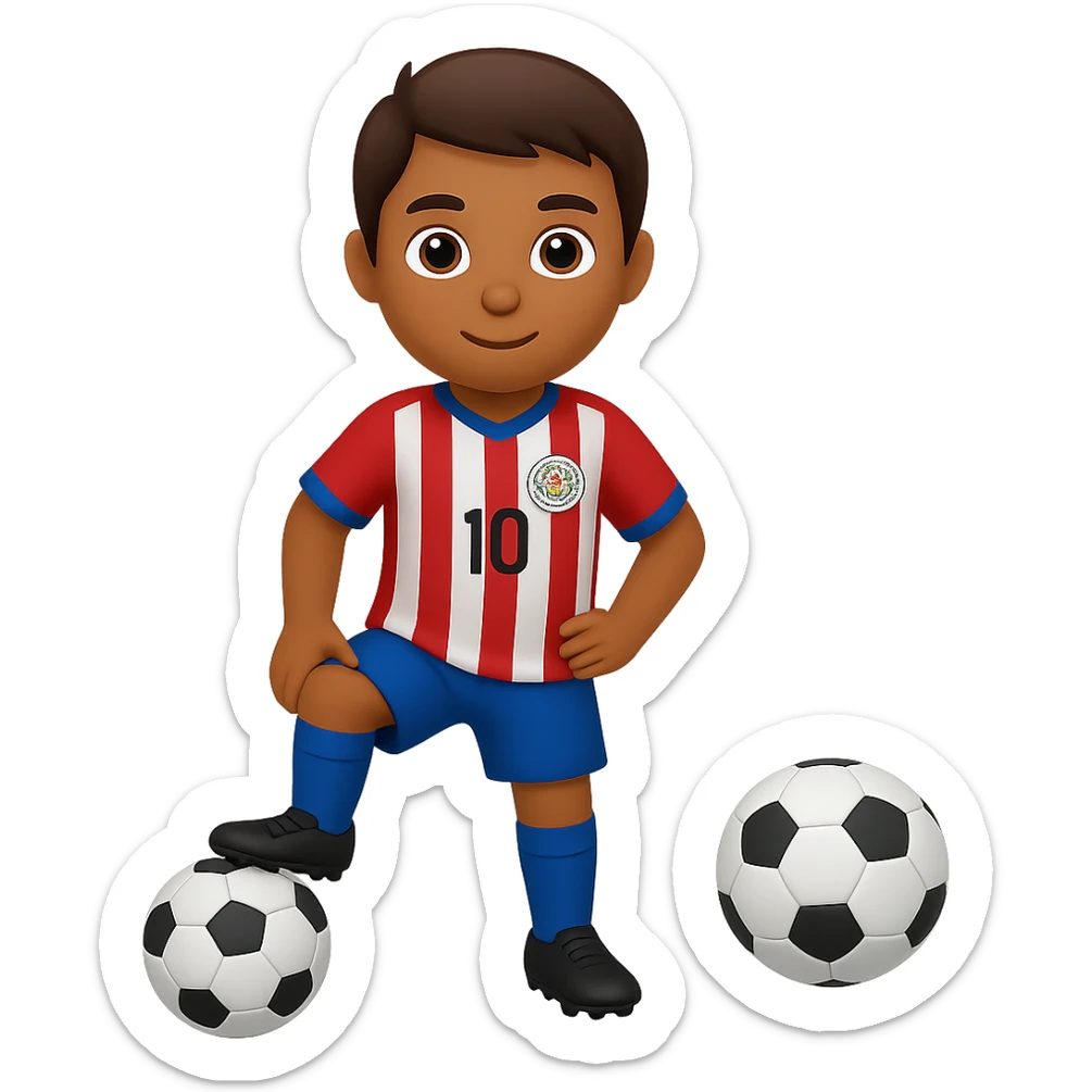 A soccer player wearing the Paraguay national team jersey in apple emoji style, with no background. Please create the image in the style of apple emojis, focusing on the jersey details and soccer player pose. sticker