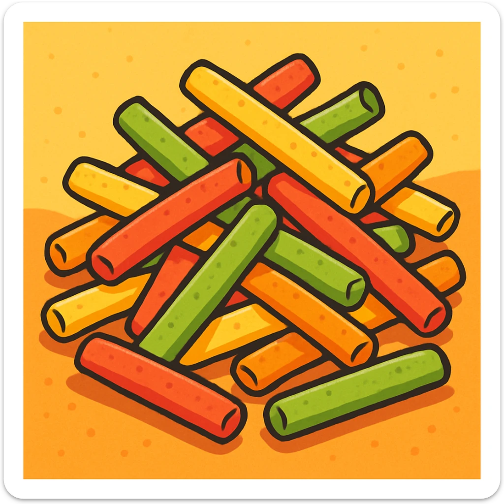 a playful pile of colorful veggie straws, snack food, cartoon style, vibrant and fun sticker
