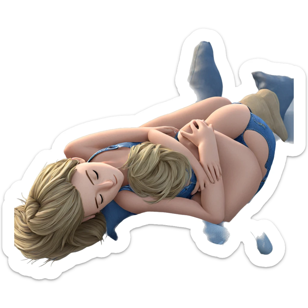 sleeping girl in denim shorts sticker