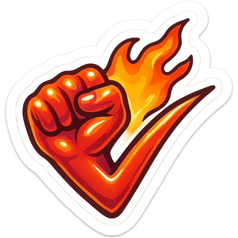 horizontal flaming fist "check", emoji sticker