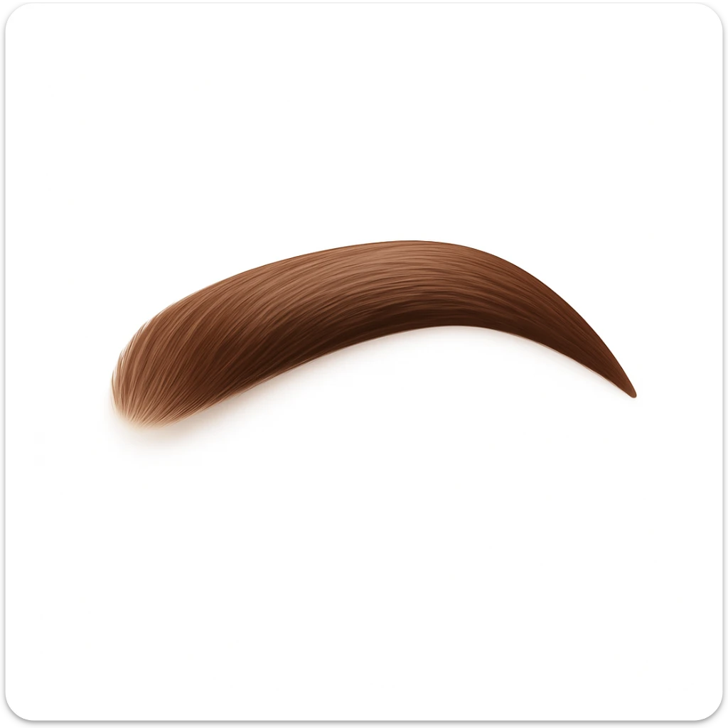 A 3D emoji in iOS emoji aesthetic style of a single human eyebrow, smooth curved shape with natural texture and color, minimal realistic design, glossy Apple-style rendering, clean white background. sticker