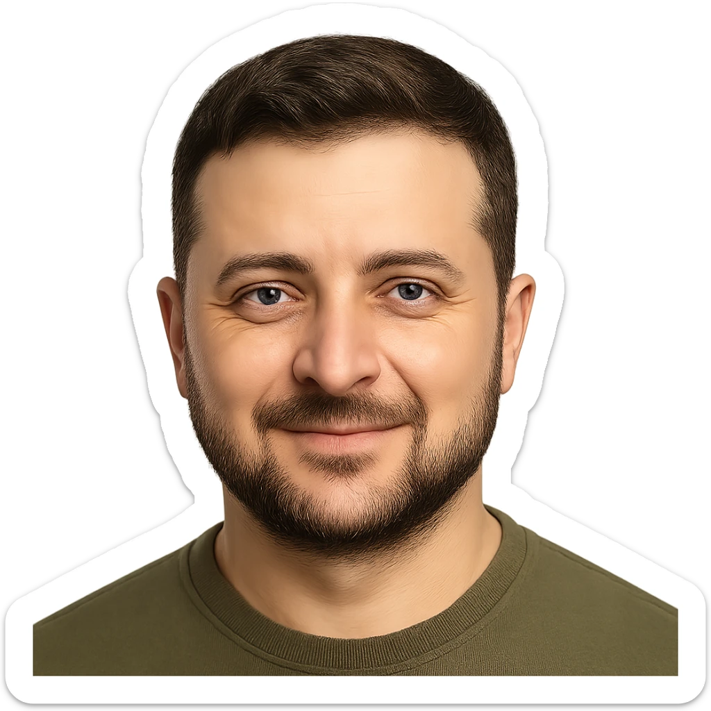 photorealistic emoji style portrait of Vladimir Zelensky with a friendly and approachable look sticker