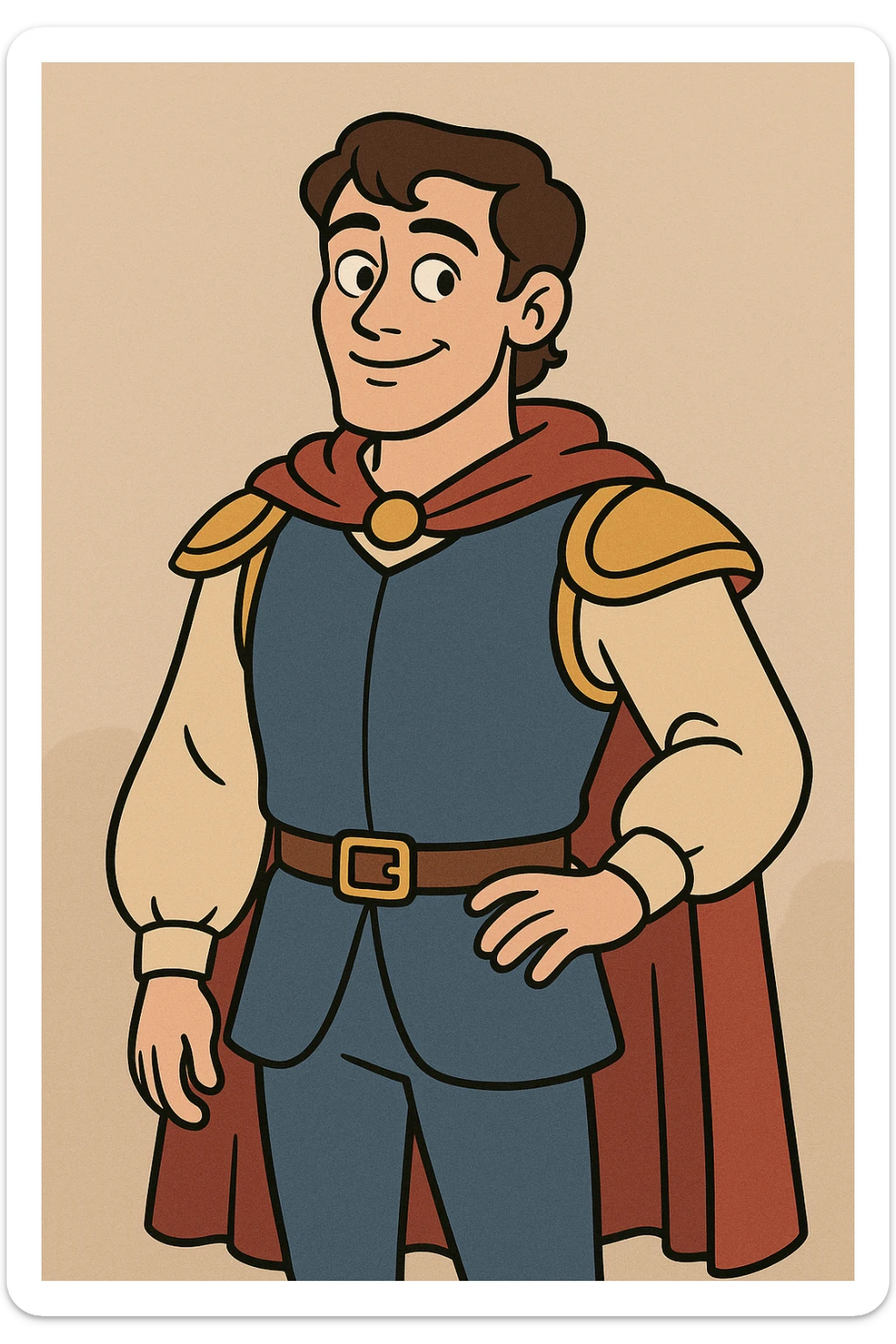 the prince from Snow White, Disney-inspired, blue and gold outfit, gentle smile sticker