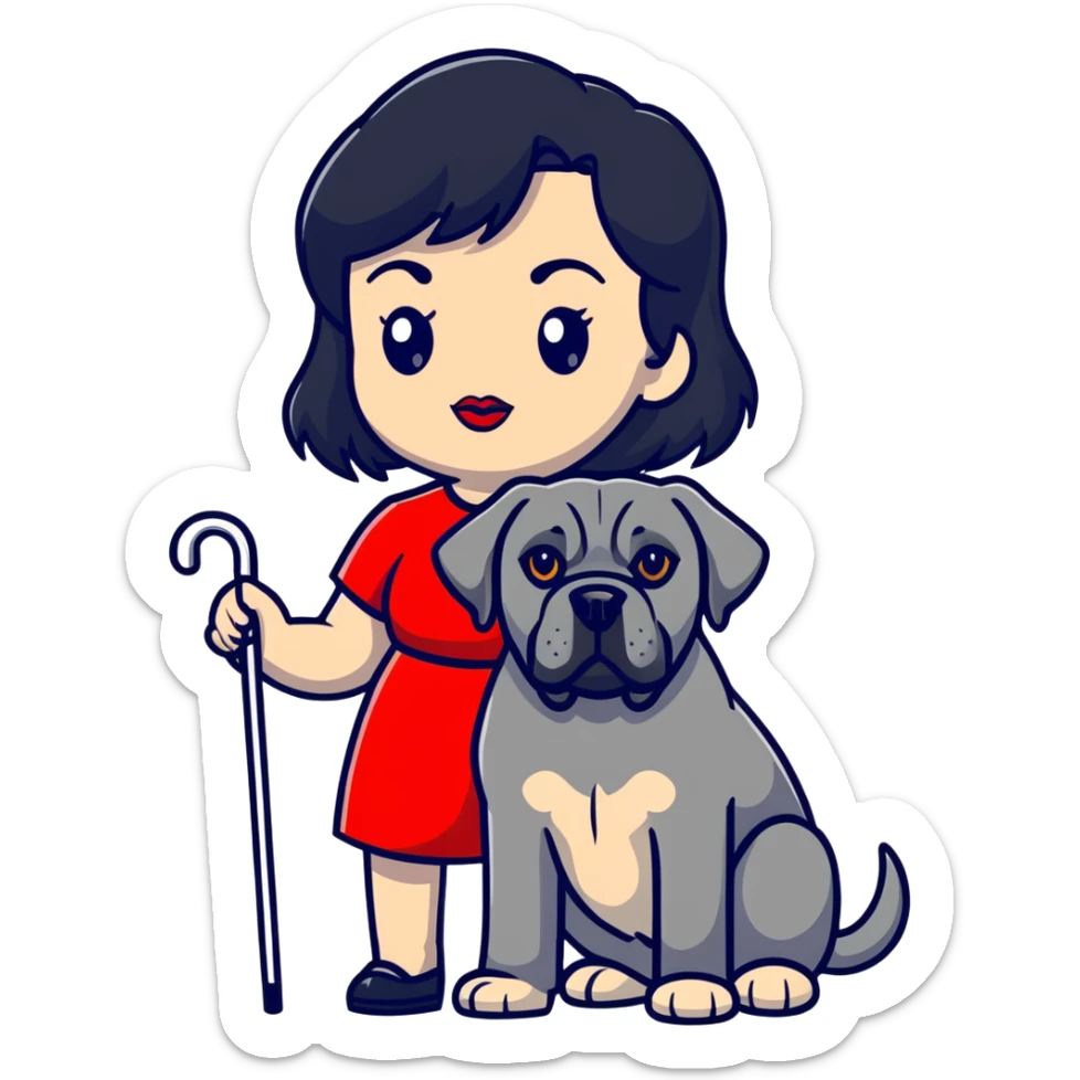 fashionable woman with red lips and black hair with a Cane Corso dog sticker