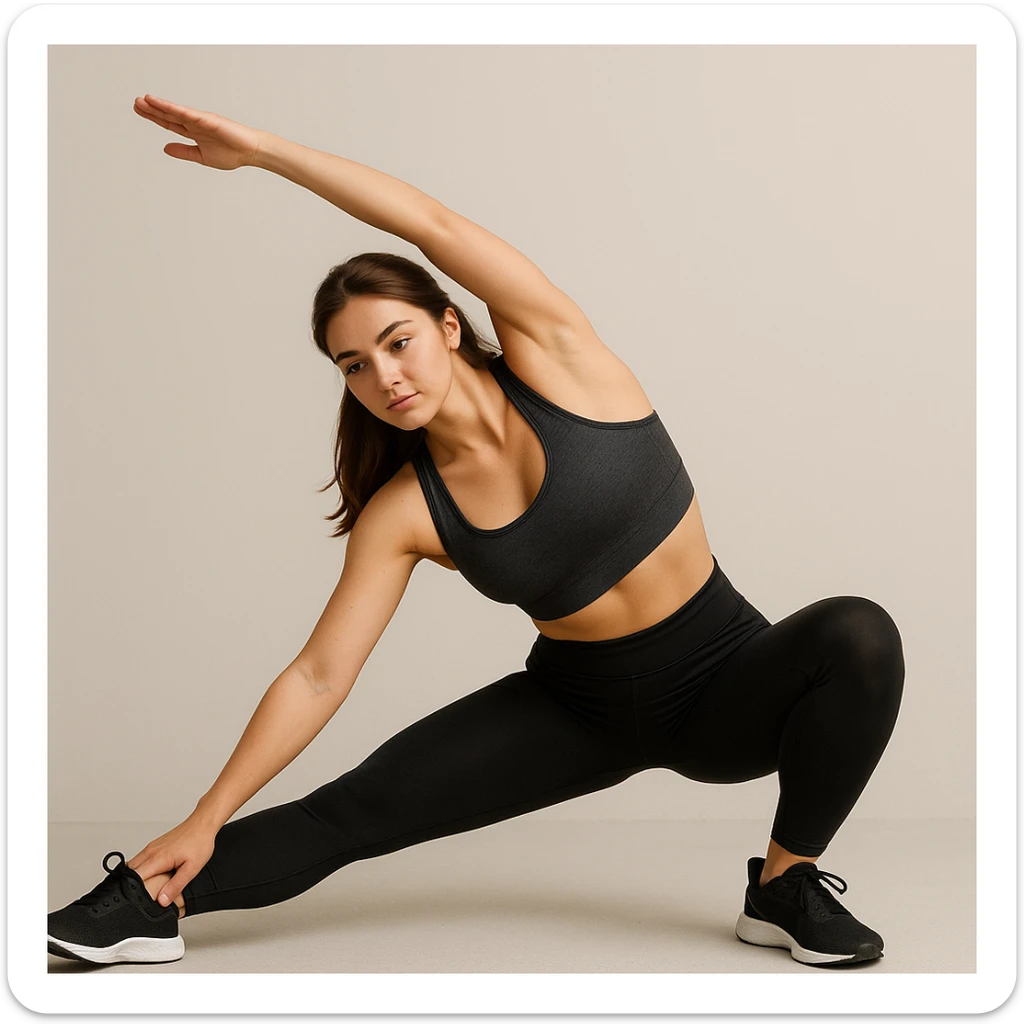 workout girl with brown hair, stretching, fitness clothes, simple background sticker