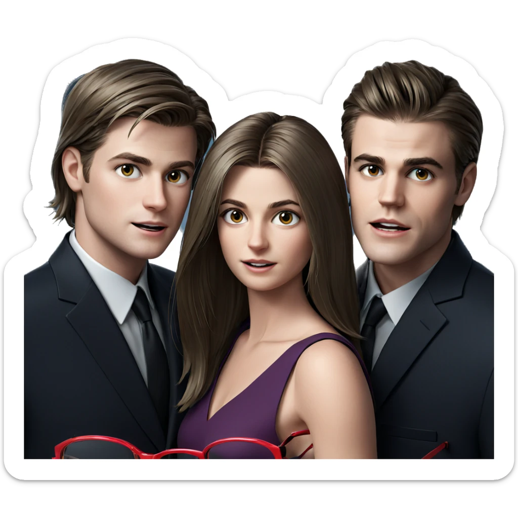 girl with boys in suits sticker