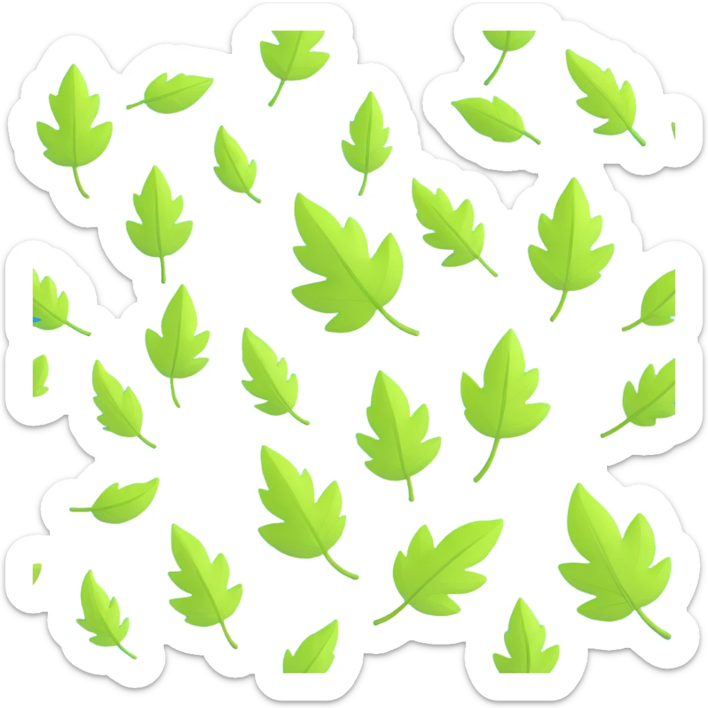vibrant green summer leaves falling and swirling in a gentle warm breeze sticker