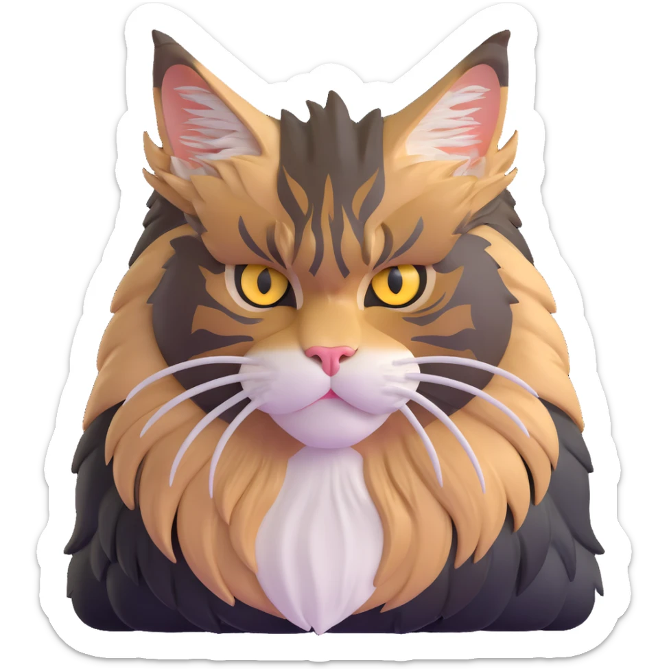 adorable yet majestic maine coon cat with fierce eyes and fluffy mane sticker