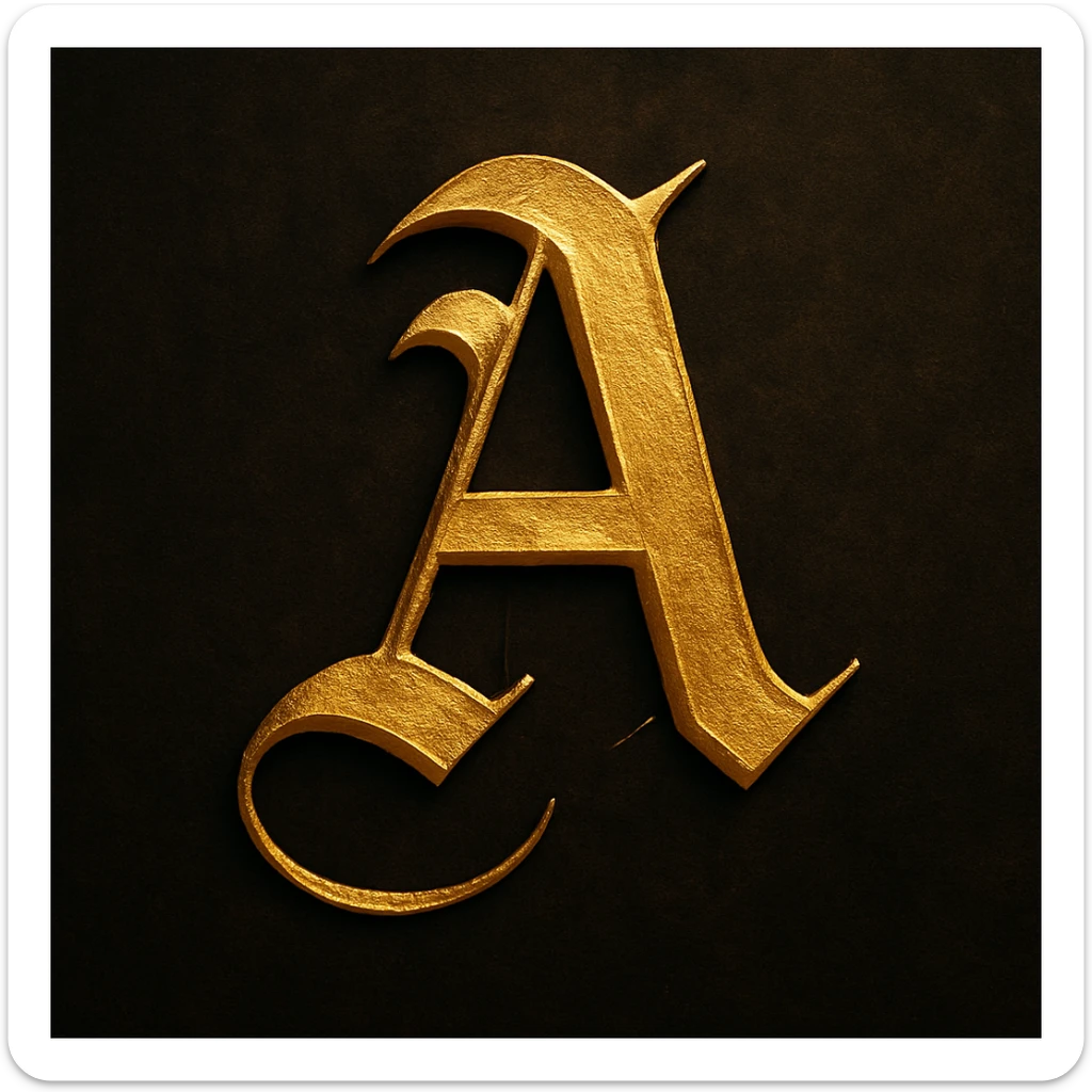 Letter A in gold gothic sticker