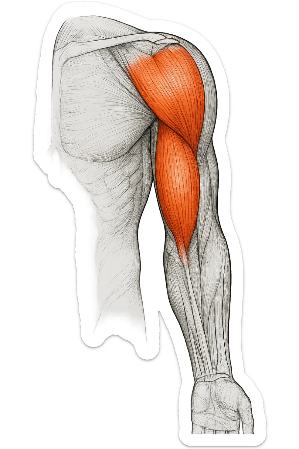 tricipite visto anatomicamente , illumina solo il tricipite, il resto fallo in bianco e nero sticker