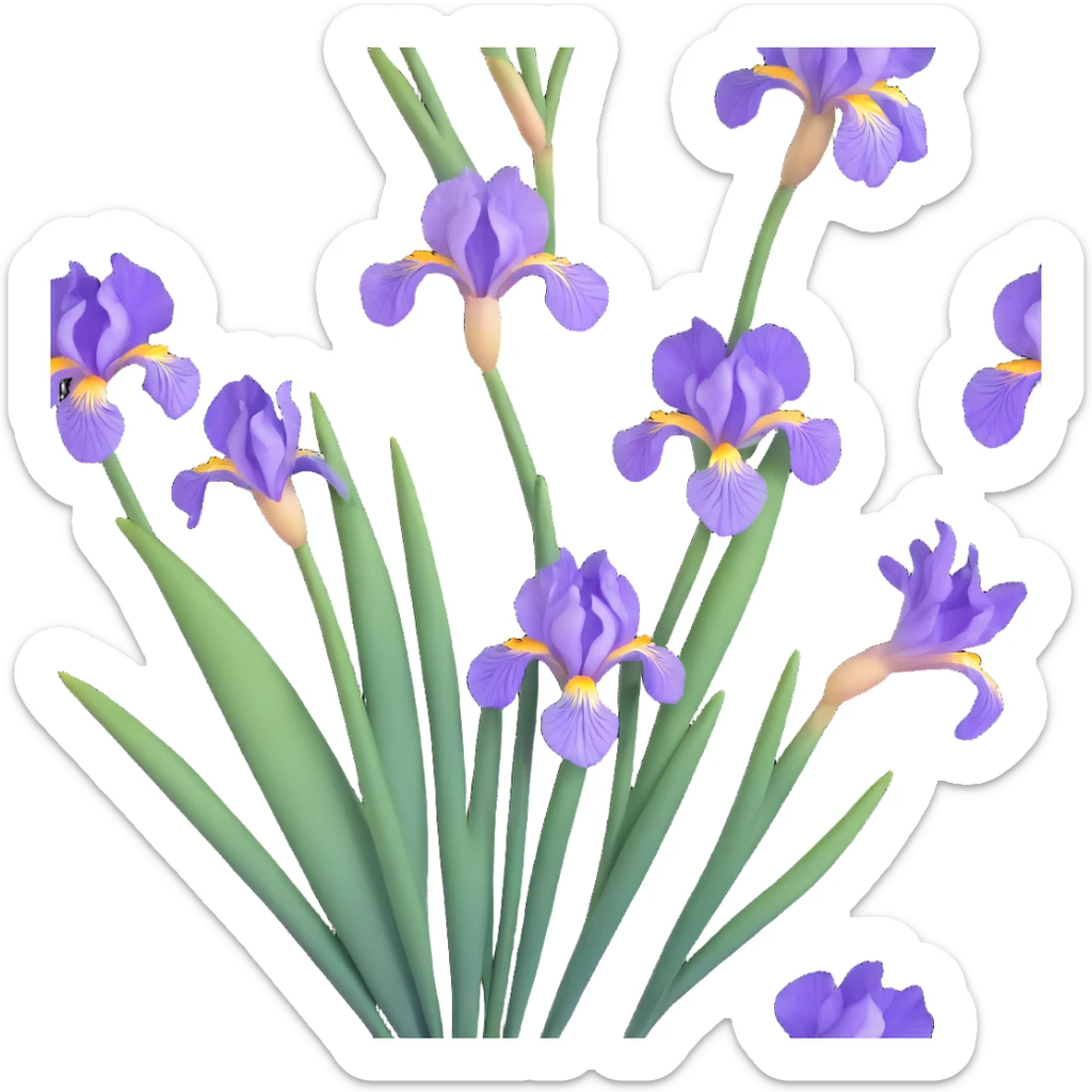 Traditional Japanese iris (hanashobu) depicted in sumi-e ink painting style, with graceful brush strokes, subtle gradient colors, and minimalist zen aesthetic sticker