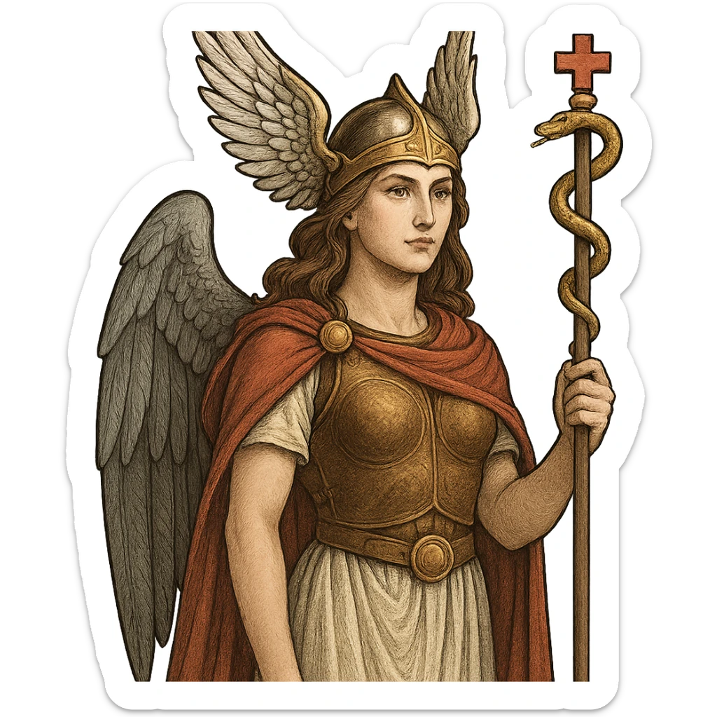 A Valkyrie holding a healing staff, blending Norse mythology with medical symbolism sticker