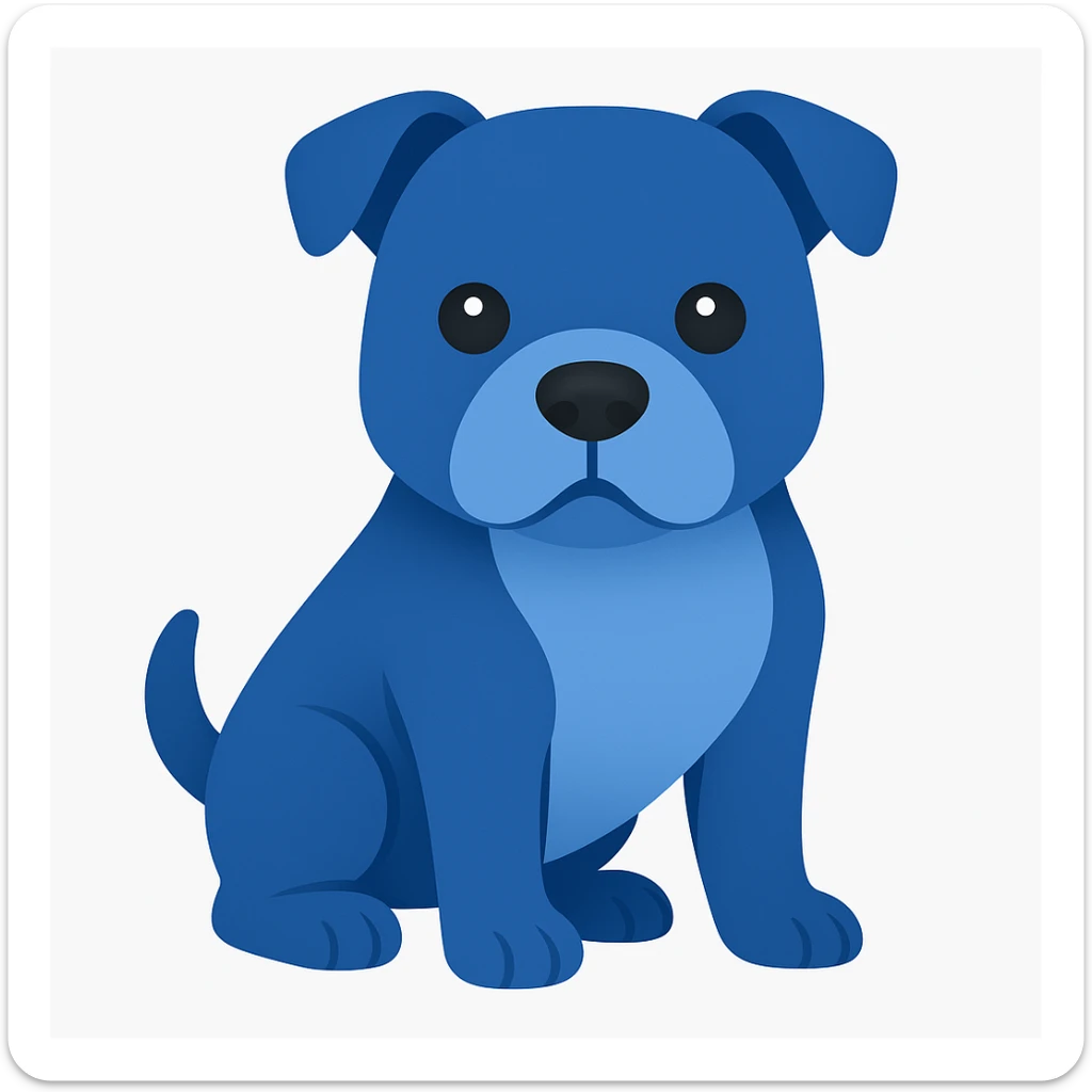 Create an emoji style illustration of a Staffordshire Bull Terrier in blue color. The style should resemble apple style emojis with concise details and no text. sticker
