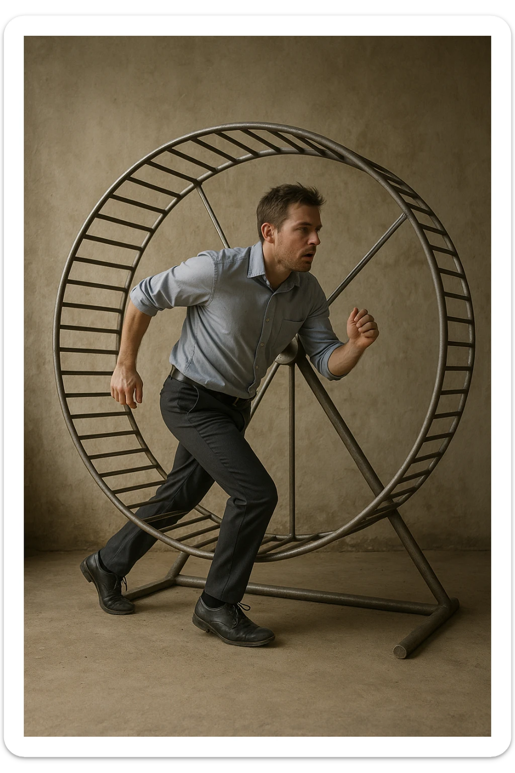 uomo che corre dentro la ruota del criceto come un circolo vizioso immagine realistica sticker