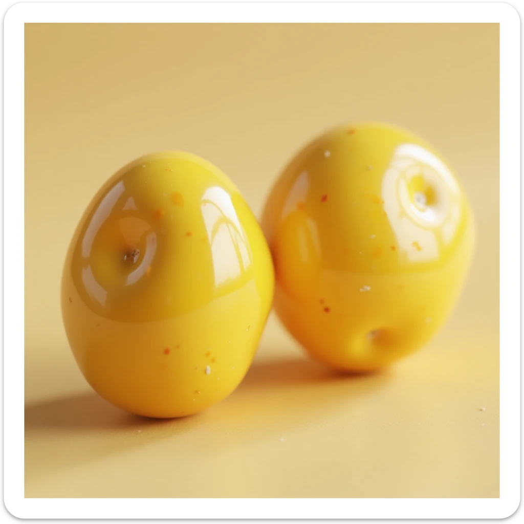 two yellow fat cells (adipocytes) hyperrealistic 3d, no background, viewed from another angle sticker