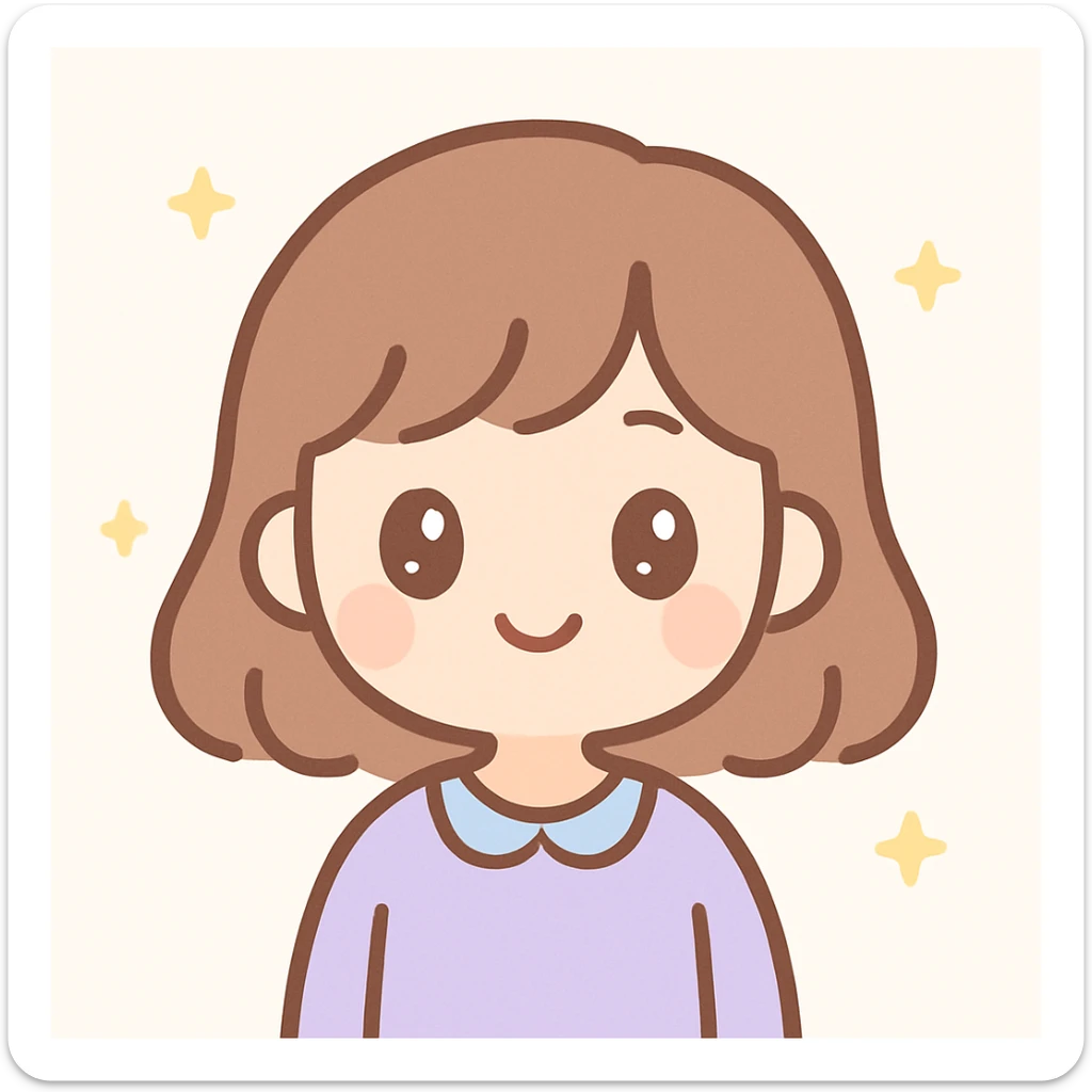mujer linda de cabello marrón, estilo kawaii, cute kawaii style sticker