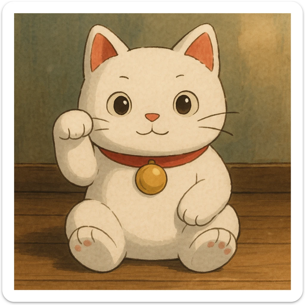 White Chinese lucky cat plushie  sticker