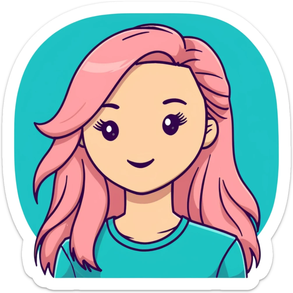 Ginger with blonde highlights long haired girl with lashes, blush, and pink shirt sticker