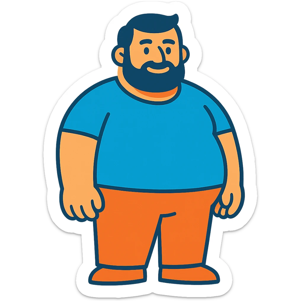 stocky endomorph male body type, standing sticker