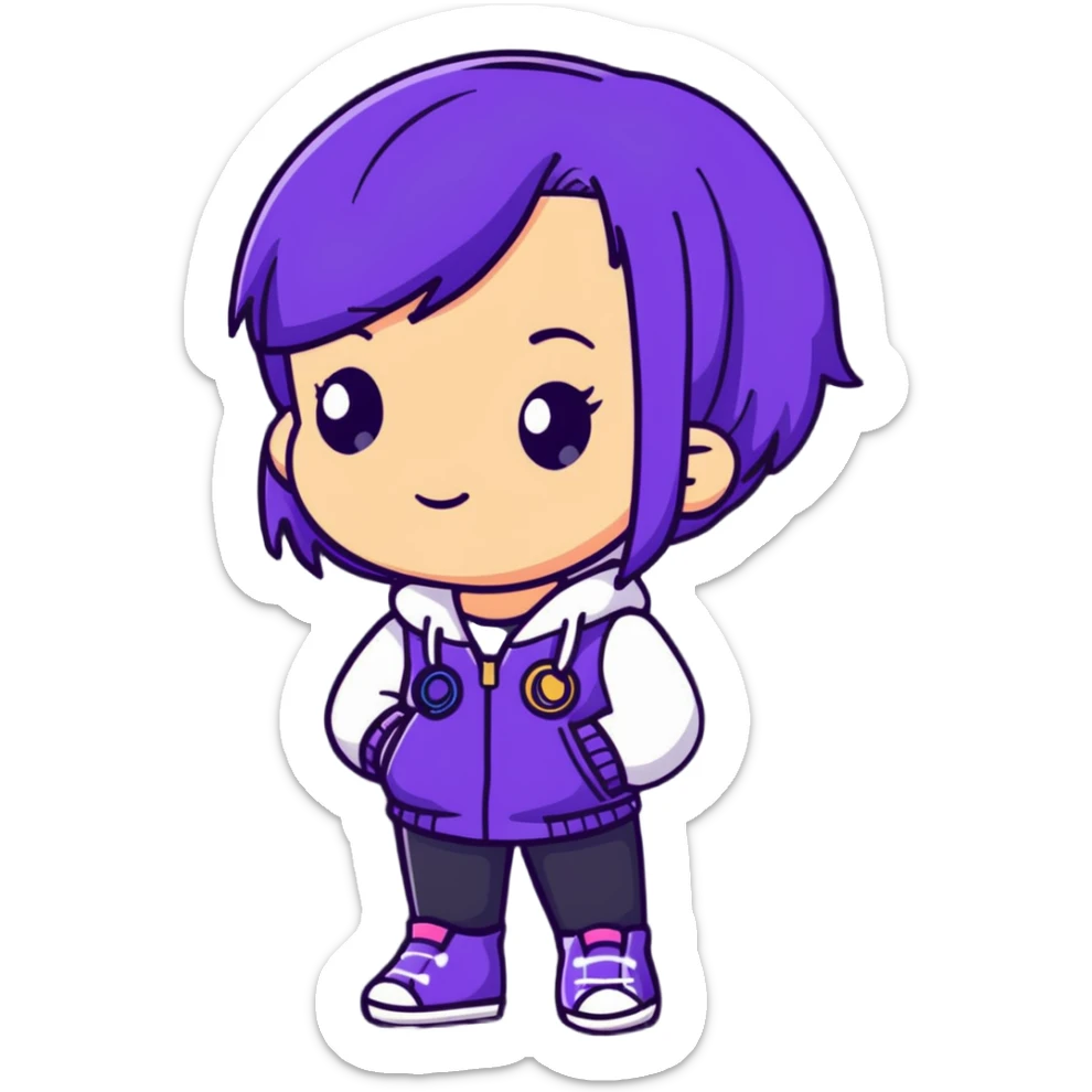 girl with purple hair wearing a cool outfit sticker