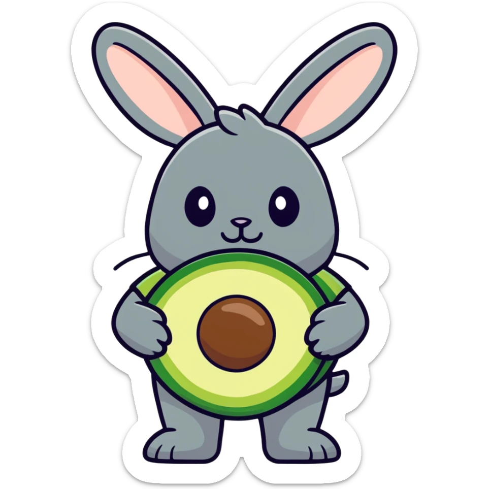 Black bunny with a shirt that says Shavacadoo and a picture of an avocado on it sticker