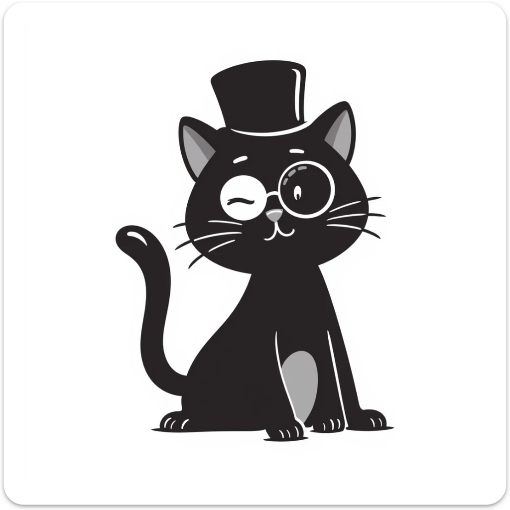 A cute cartoon-style emoji of a cat wearing a top hat and monocle, looking sophisticated sticker
