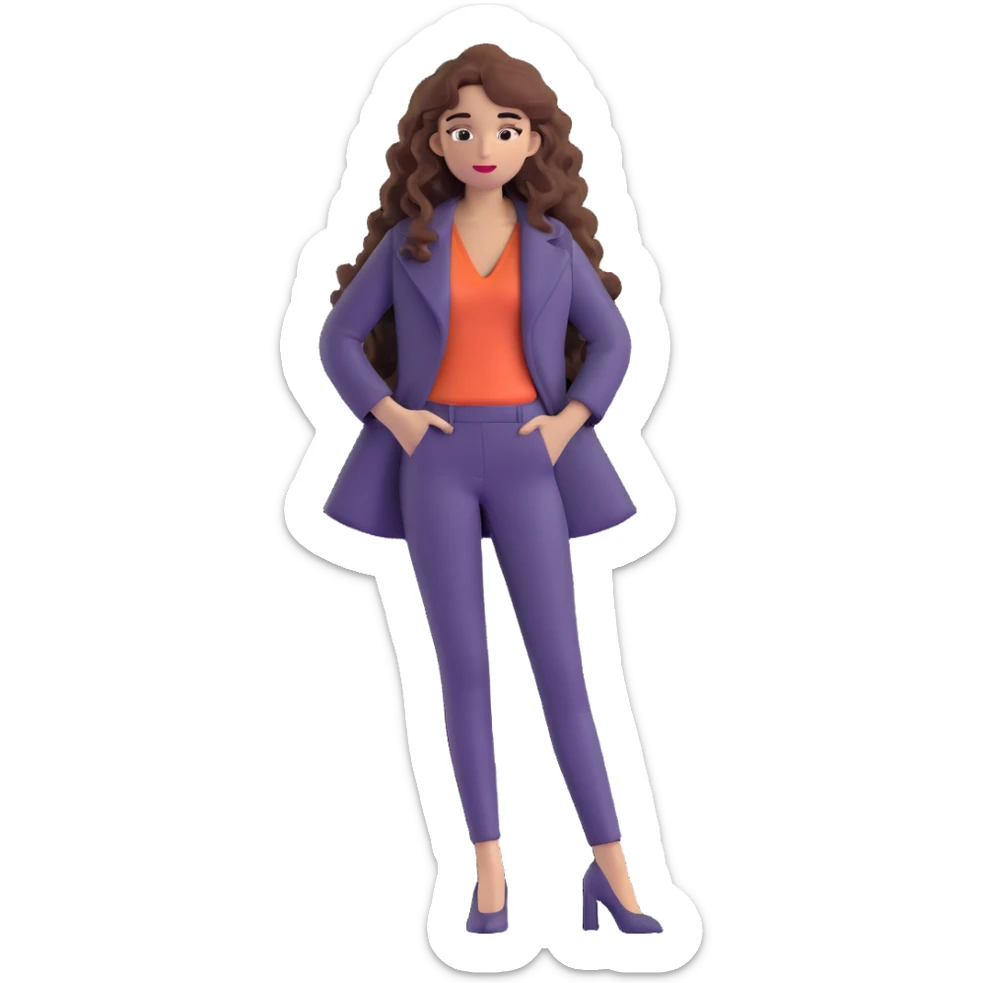 Trendy fashionable woman with long curly hair wearing chic clothes sticker