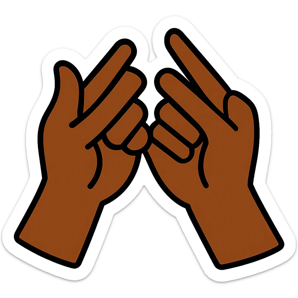 Change the hand colors to a dark skin tone, keep the pinky promise gesture, no background. sticker
