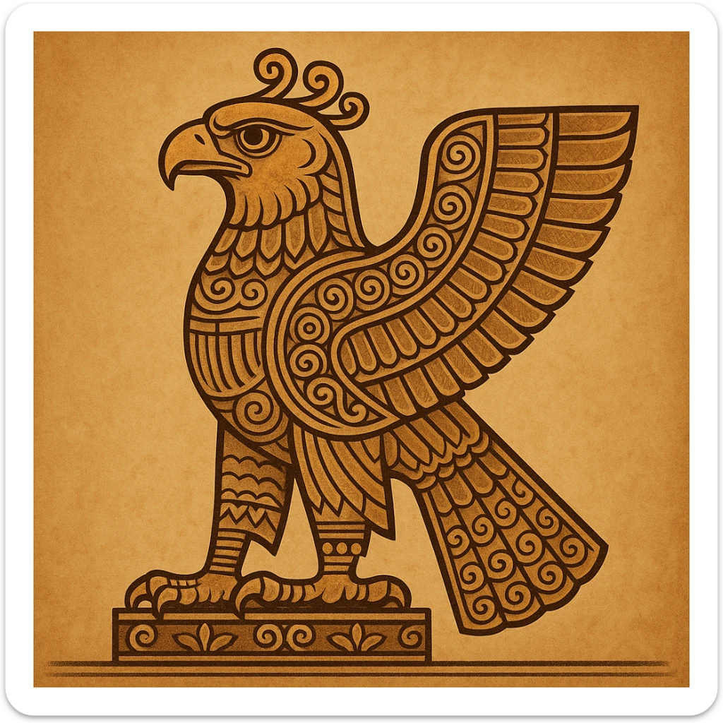 Eagle of Cyrus the Great, stylized with ancient Persian motifs, proud and noble expression sticker