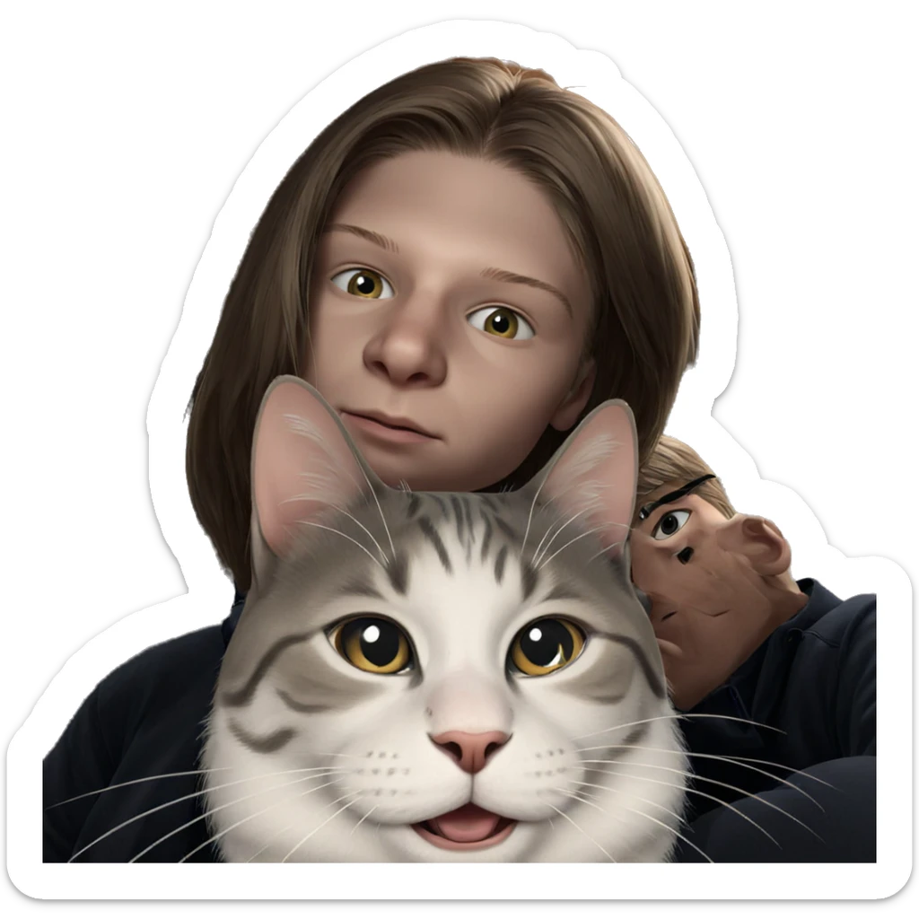 boy with cat indoors sticker
