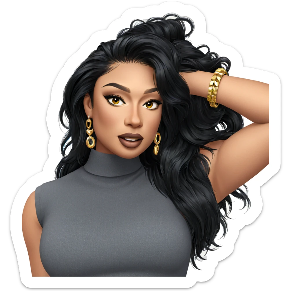 black-haired girl with jewelry sticker