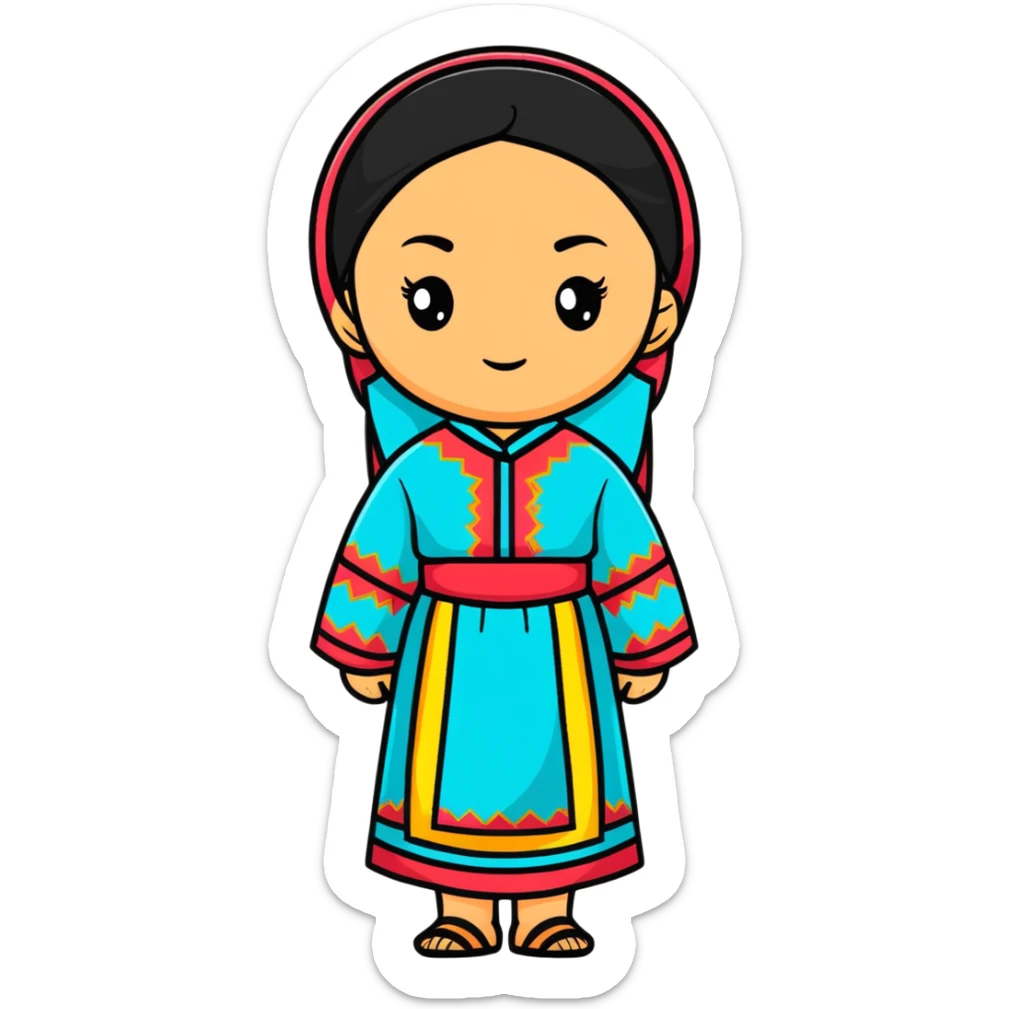 Happy Kazakh girl in colorful traditional dress sticker