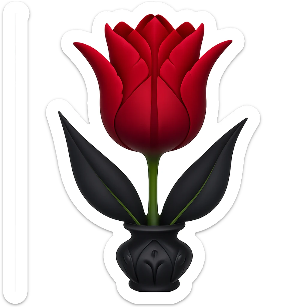 Add a gothic vase under the goth tulip in the style of apple emojis, keeping the background transparent. The style should mimic the apple emoji aesthetic with clean, colorful, and smooth shading typical of apple emojis. sticker