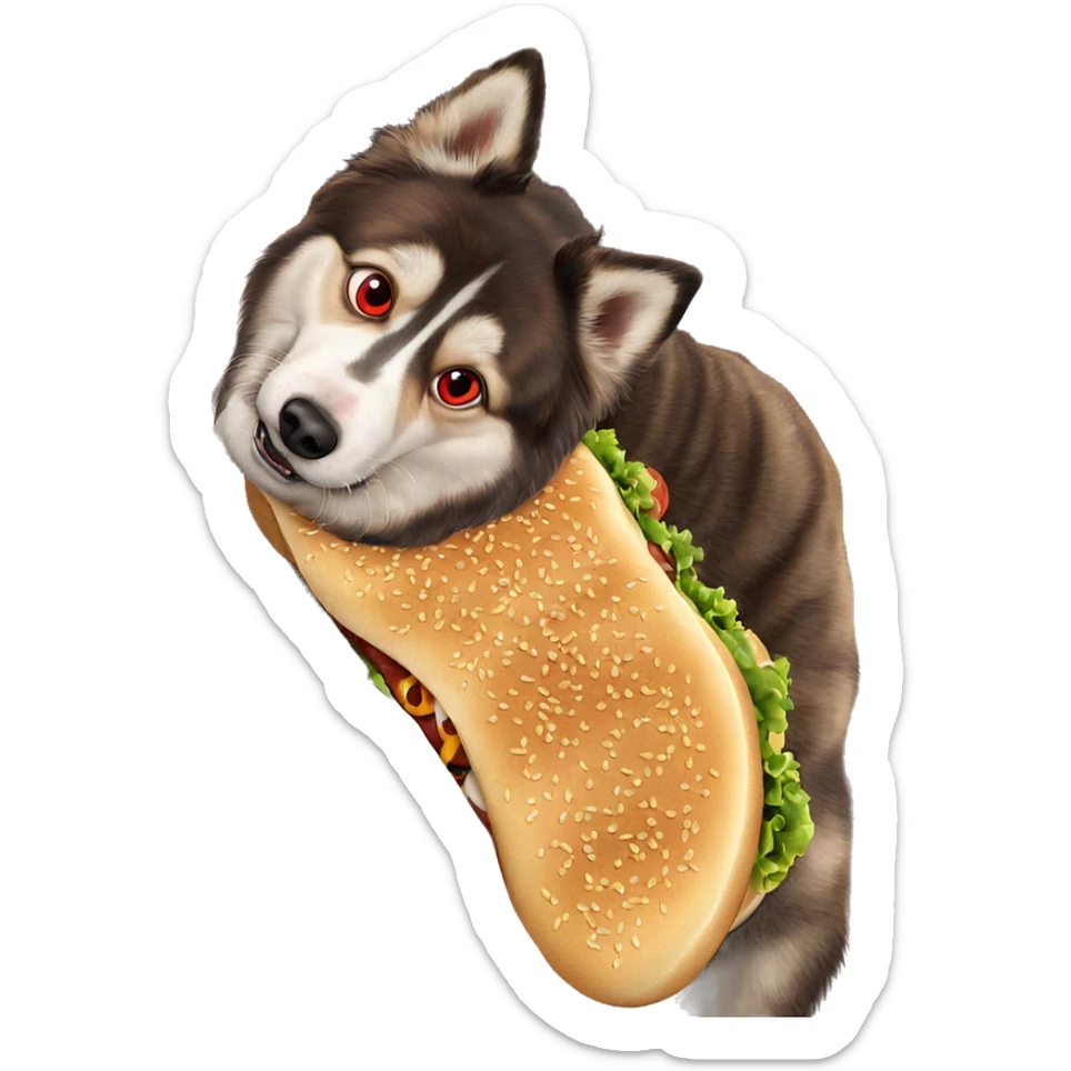 dog with burger red eyes sticker