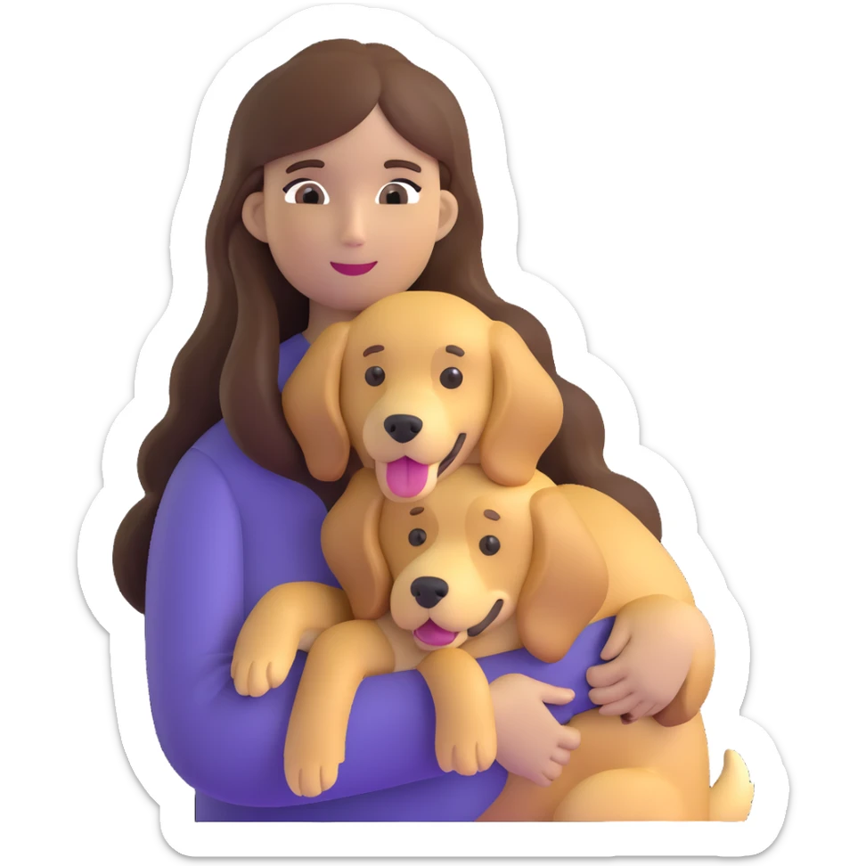 woman with long brown hair holding a golden retriever dog in her arms sticker