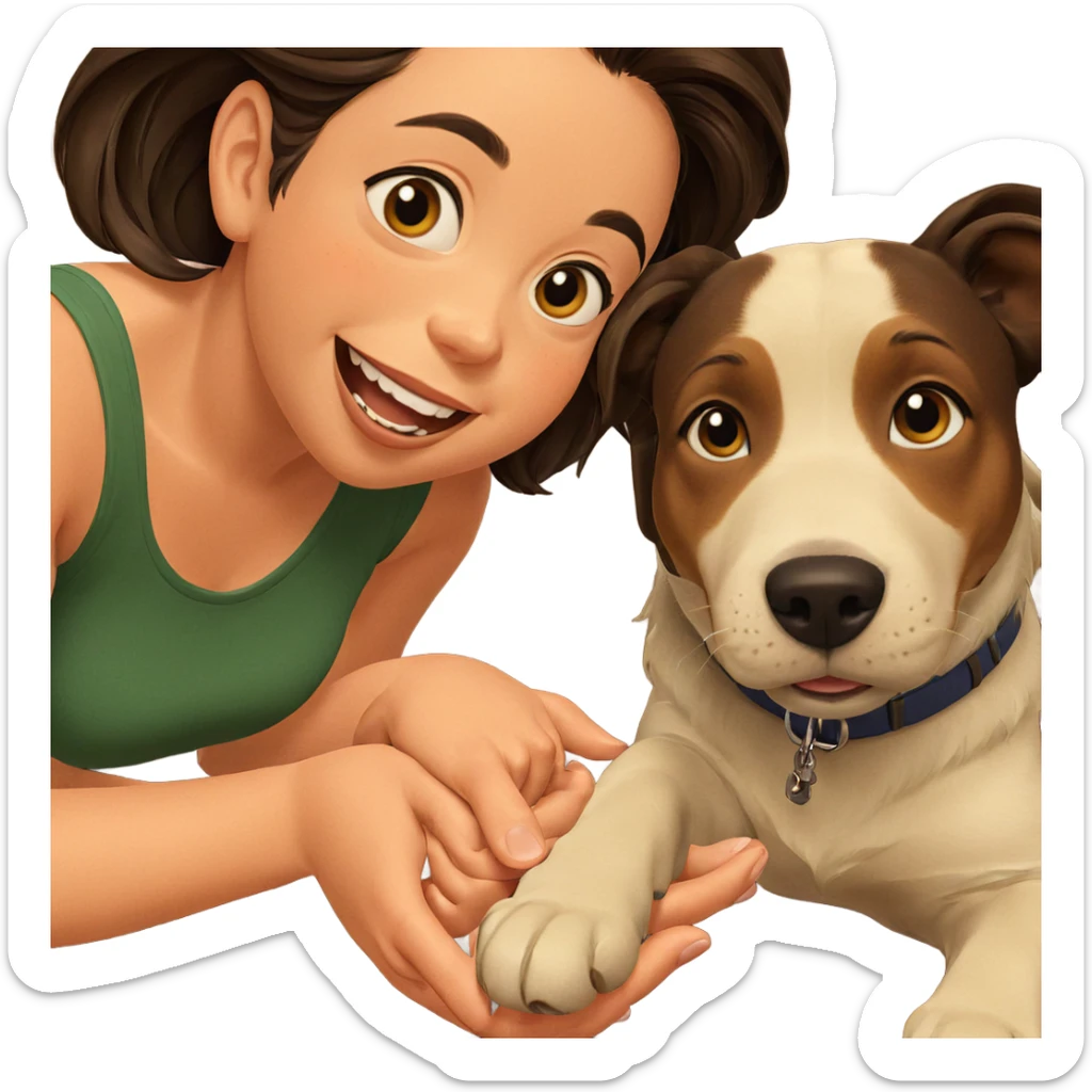girl with dog and smile sticker