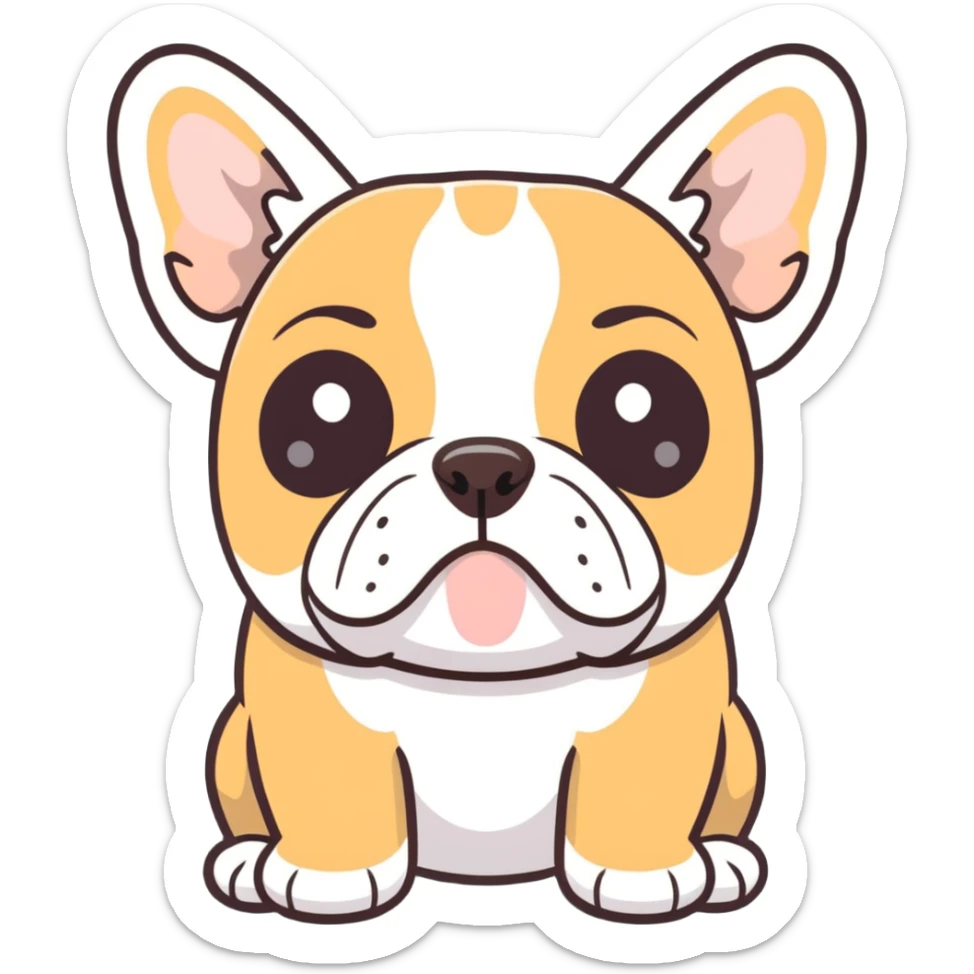 tan French bulldog face, no body, close-up portrait sticker
