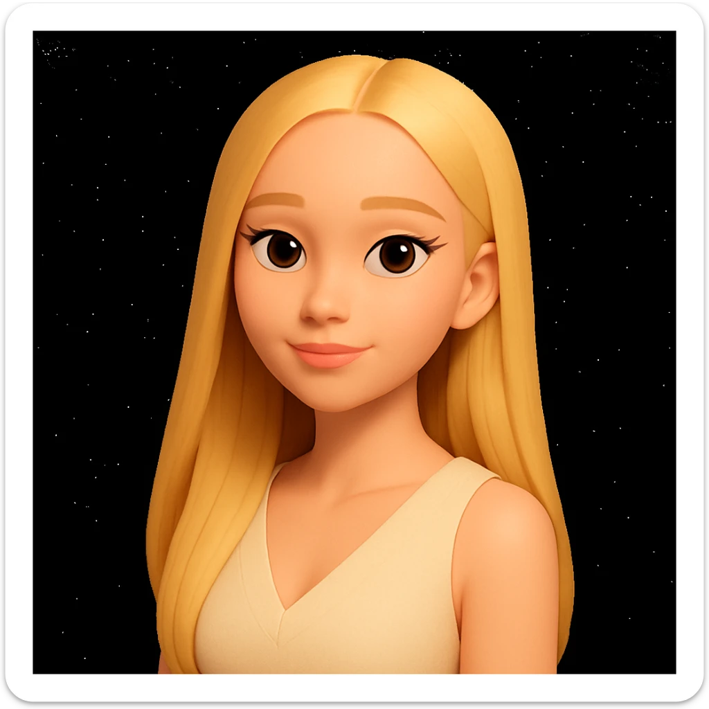 Slightly improve the girl's appearance, showing her below the shoulders in the same 3D emoji style. Keep her features natural and harmonious, maintaining the 3D emoji look and feel. sticker