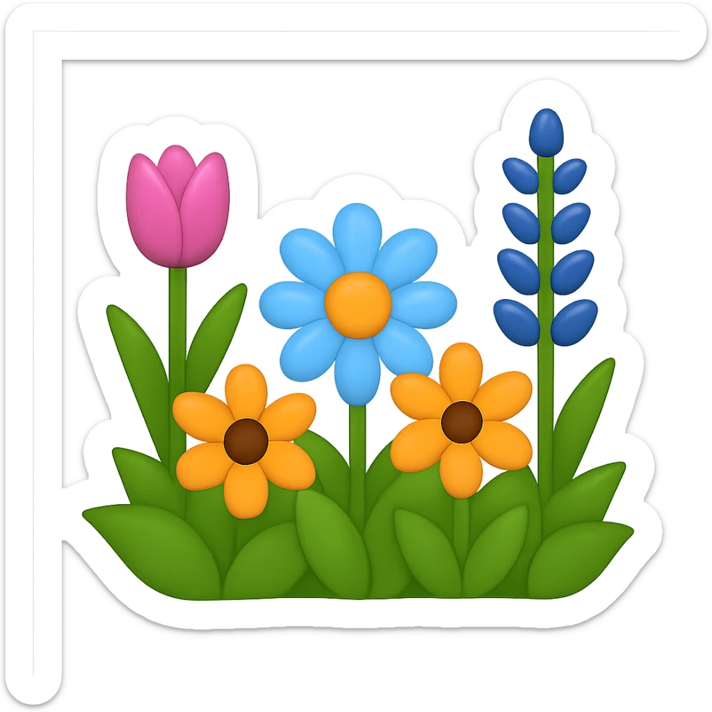 Create the same flower bed in apple emoji style but with fewer flowers. Keep the style consistent with apple emojis and maintain a transparent background. sticker