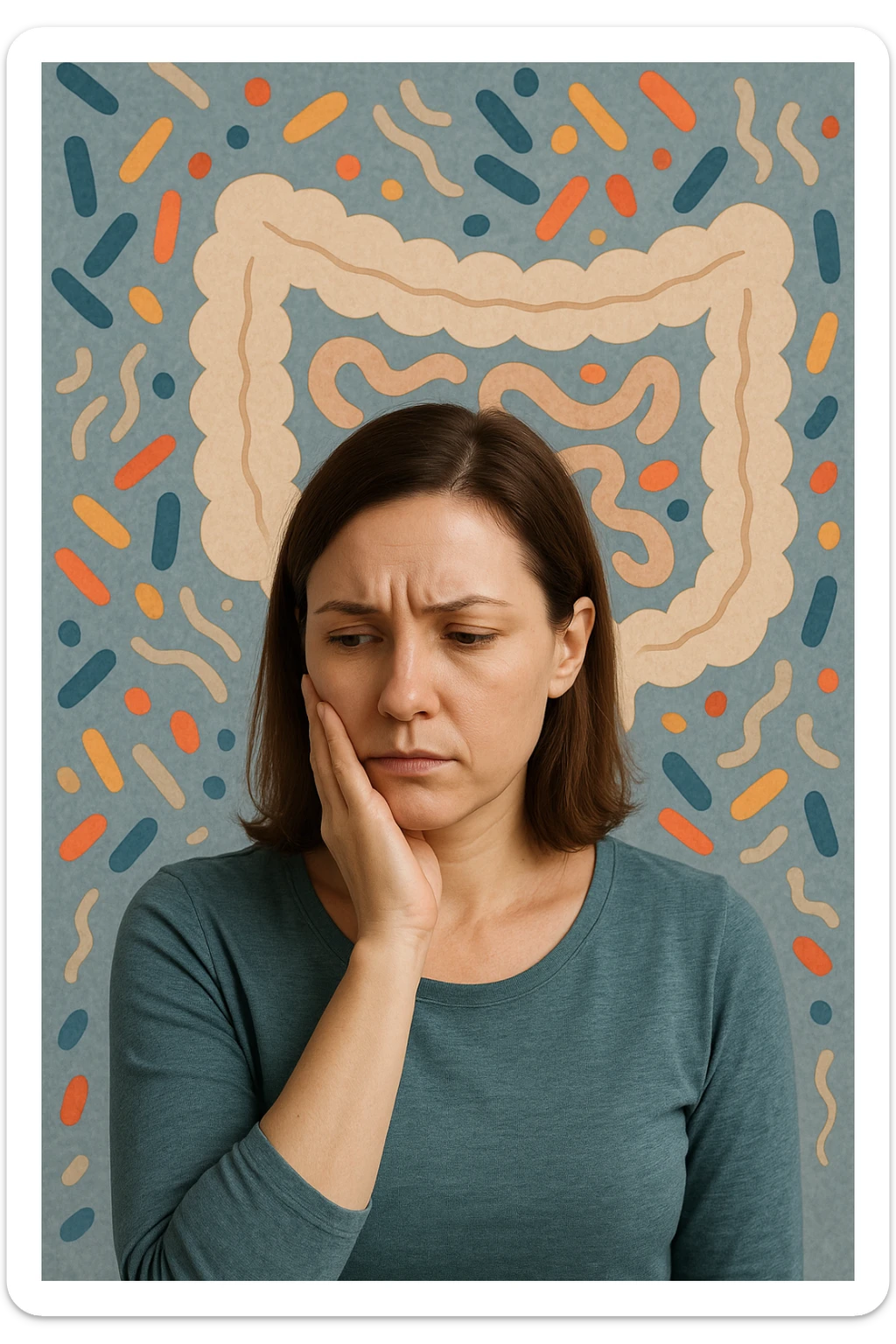 Donna con disequilibrio della flora microbica intestinale 4k sticker