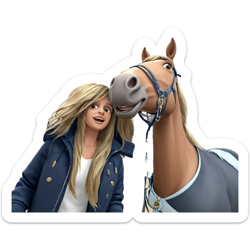 playful girl with horse sticker