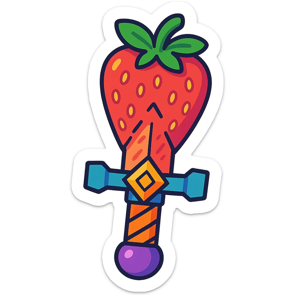 a sword with a blade made of strawberry, playful and colorful, vibrant toon style sticker