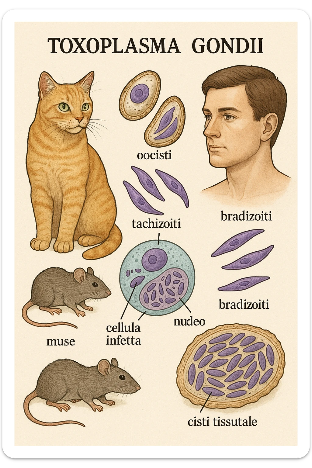 Toxoplasma gondii, che infetta tutti gli animali a sangue caldo, compreso l'essere umano in italiano sticker