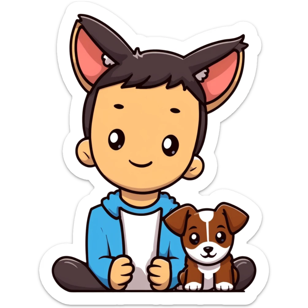 boy with puppy ears dark brown hair skinny, by himself sticker