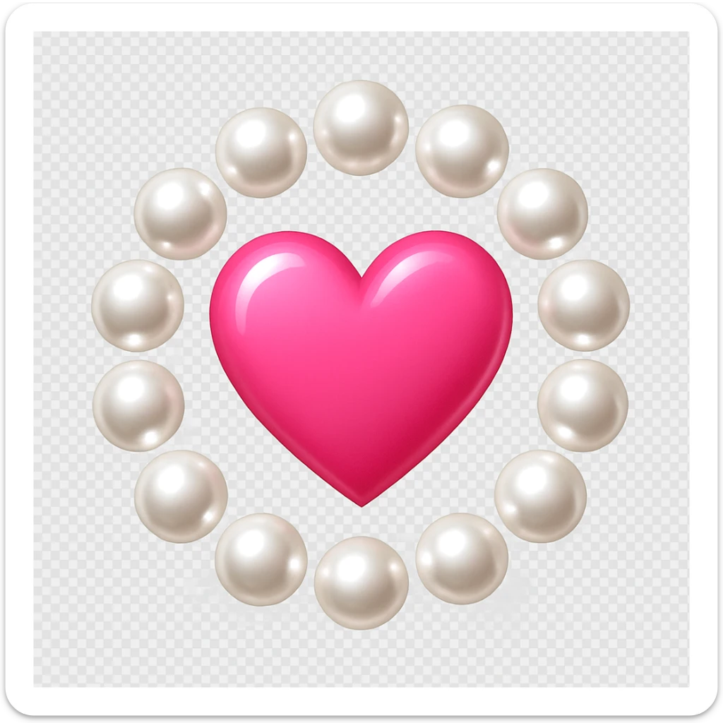 Create a pink heart surrounded by pearls in the style of emoji style. The heart should be pink and encircled by pearls, capturing the essence of emoji aesthetics. sticker