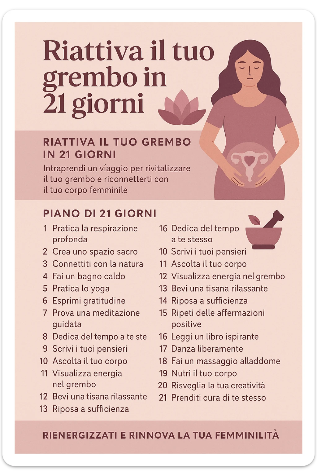 infografica stile post di instagram con titolo "Riattiva il tuo grembo in 21 giorni" sticker