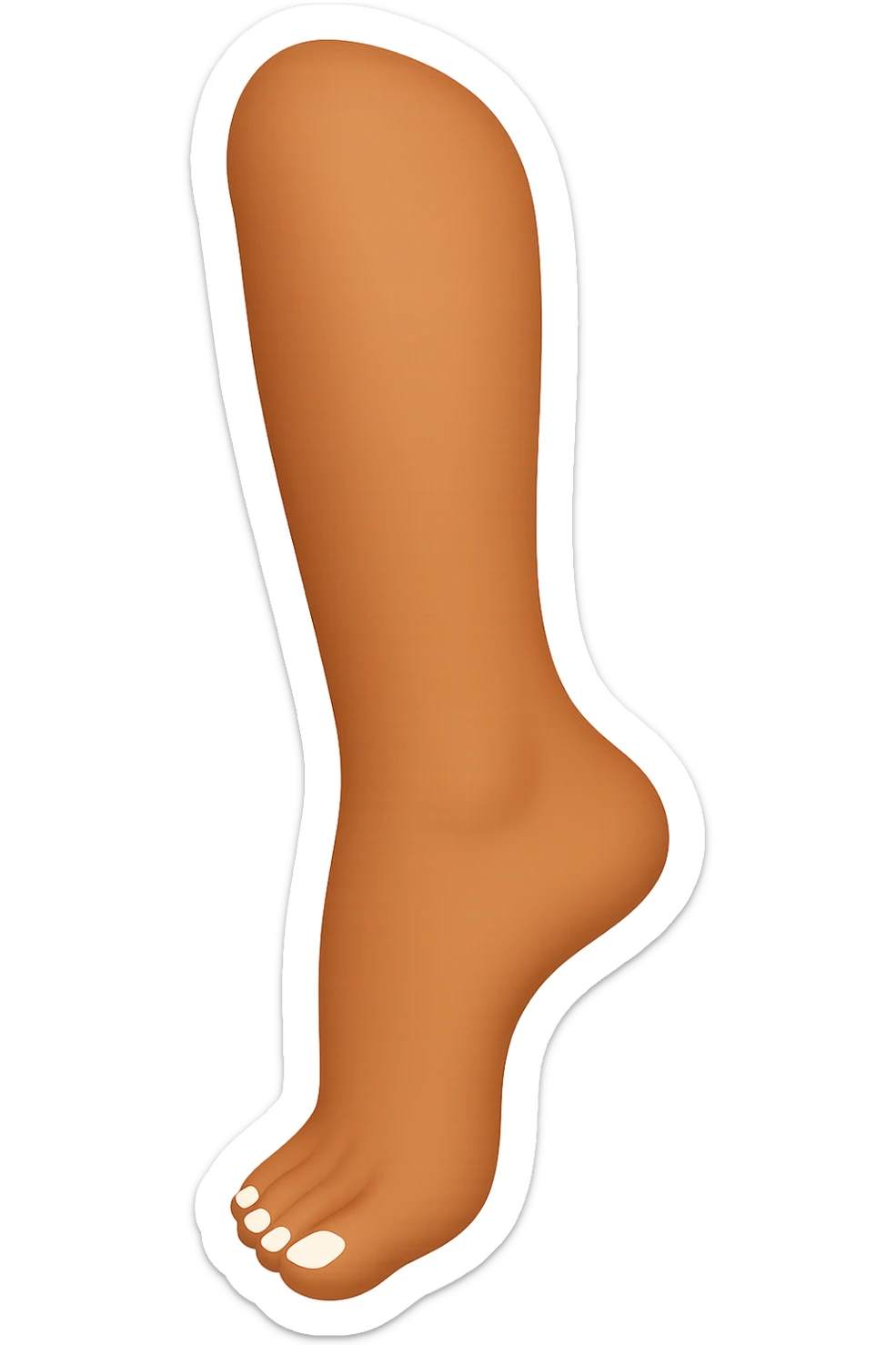 Remake this female leg and foot with white polished toenails in emoji style, variant 1. The style should resemble apple style emojis with concise details and vibrant colors, focusing on the white polished toenails and feminine leg and foot. sticker