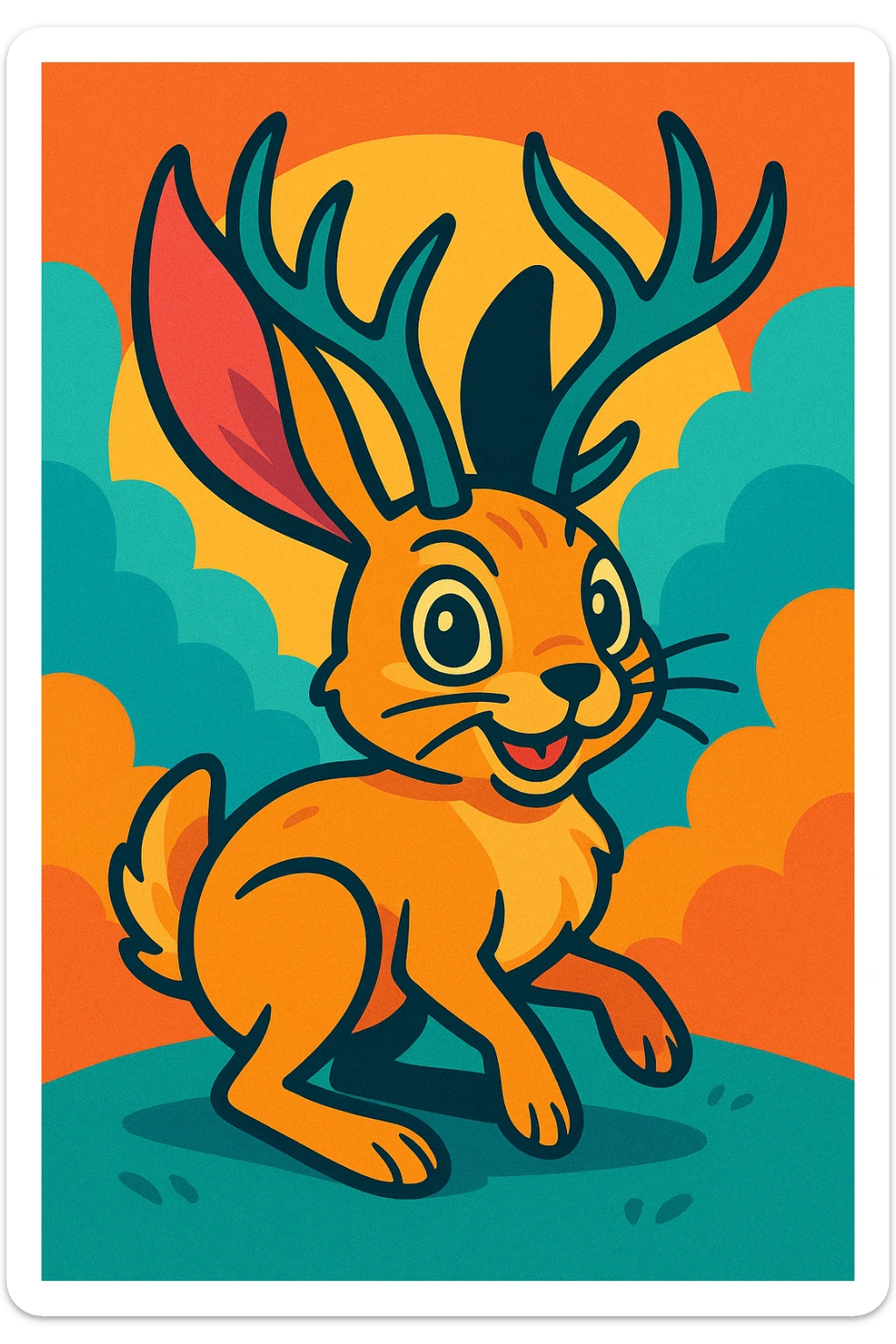 jackalope, vibrant cartoon style sticker