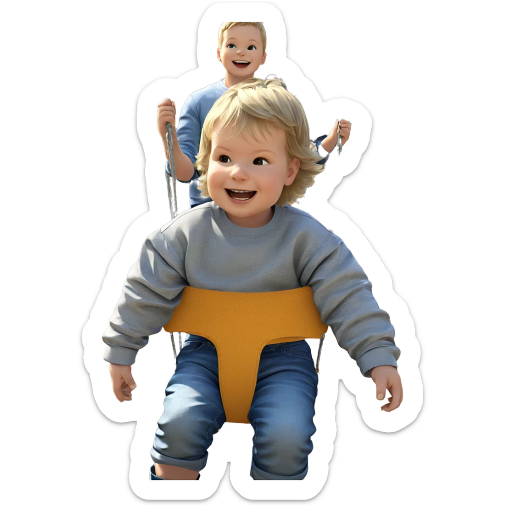 smiling boys on a swing sticker